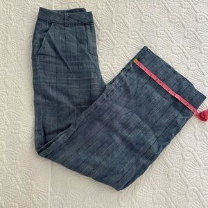 Women blue trousers cotton/linen blend